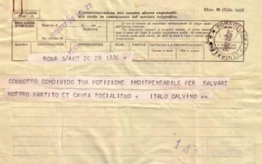 Il telegramma di solidarietà inviato da Italo Calvino a Giuseppe Di Vittorio